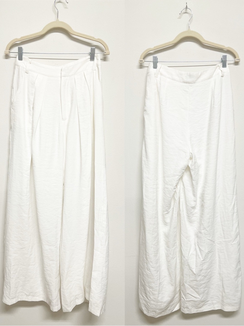 SNDYS. Womens White Modern Wide Leg Lightweight Rayon High Rise Pleated Pants